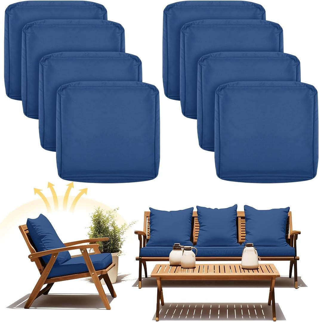 Mindsoft 8 Pcs 24"x24" Patio Cushion Covers Outdoor Cushion Covers Replacement High UV Resistant Anti Slip Waterproof Patio Chair Seat Slipcovers for Outdoor Furniture(Gray Blue)
