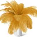 80pcs 15-17 inches (38-43 cm) Natural Bulk Ostrich Feathers Kit. Kits Contain 8-10 inches of Feathers and 7 inches of White Feather Sticks.for Various DIY Projects. (Gold, 8-10-Inch)