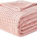EMME Fleece Blanket, 3D Jacquard Throw Blanket for Couch and Bed, Soft Cozy and Fluffy Blankets Lightweight Luxury Flannel with Geometric Grid Design (Pink, 50" x 60")