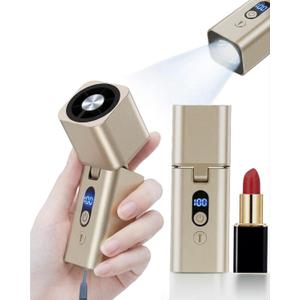 Metal Mini Handheld Fan 1-100 speed 15000RPM, 5000mAh Rechargeable Powerful Handheld Turbo Fan with Flashlight, Personal Portable Mini Hand Held Fan for Travel Camping Beach,Gifts for Women (Gold)