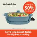 bella Make & Take Electric Skillet, Fits-anywhere kitchenware, EverGood Ceramic Coating, Adjustable Temperature & Dishwasher-Safe Tempered Glass Lid, Cast Aluminum Base, 1200 Watt, Surf