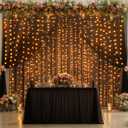 10x10FT Black Wrinkle Free Backdrop Curtains with Lights String for Parties - Photo Curtain Backdrop with Lights for Wedding Decorations, Bridal Baby Shower Birthday Party Photography Background (10FTx10FT (W5'xH10', 2 Panels))