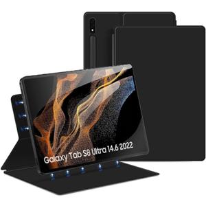 Magnetic Case for Galaxy Tab S8 Ultra 2022 14.6 Inch (SM-X900/X906) with S-Pen Holder, Lightweight and Slim Magnetic Stand Case with Auto Sleep/Wake, Black