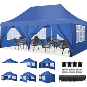 COBIZI 10x20 Pop Up Canopy Tent with 6 Sidewalls, Waterproof Commercial Canopy Ez Outdoor Instant Gazebo Easy to Set up Event Shelter, Garden Tents for Parties with Sandbags