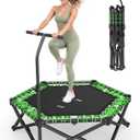 BCAN 51" BT8 Fully Foldable Bungee Rebounder Trampoline for Adults with Handle, 500 lbs Capacity, Large Jumping Area, Low-Impact Mini Exercise Trampoline for Indoor Workout, Quick Setup | FED Fitness