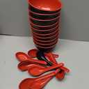 20 Pack Miso Soup Bowls with Spoons, 16 Oz Japanese Melamine Noodle Bowl Unbreakable Miso Soup Cereal Bowls or Ramen, Udon, Soba, Pho (Black/Red)