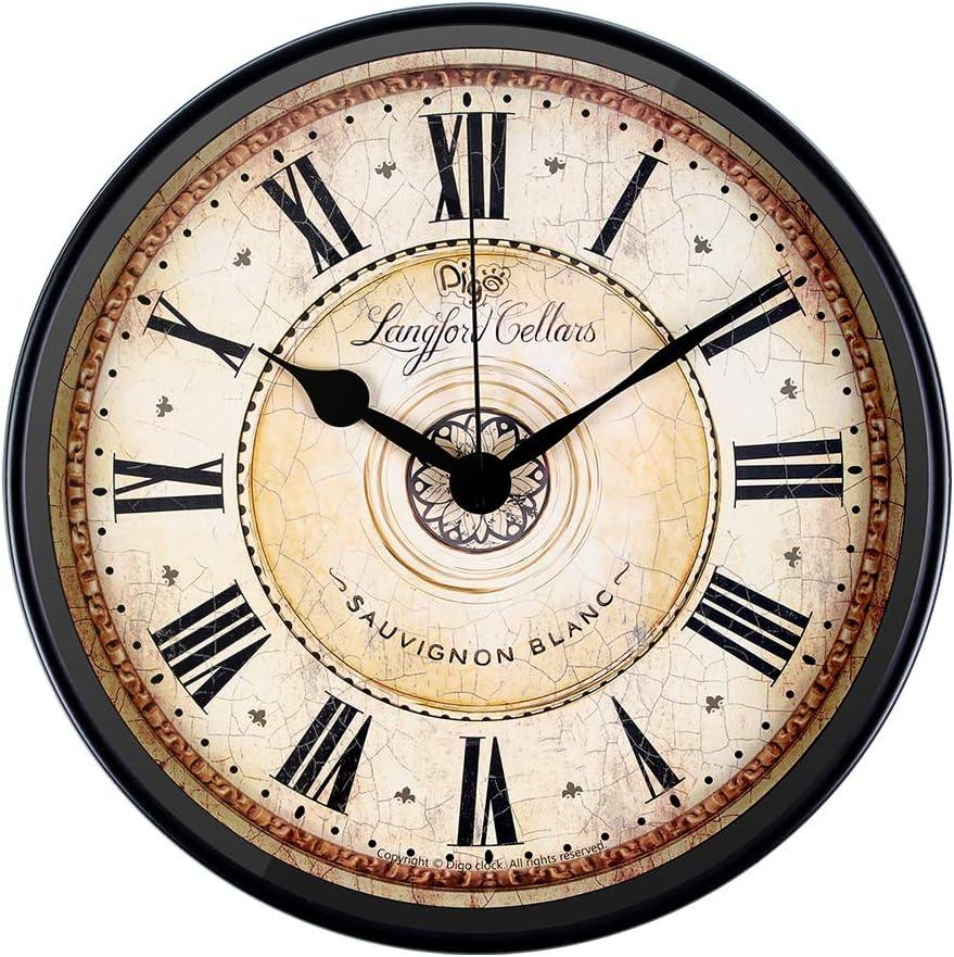 Justup Wall Clock, 12 inch Metal Black Wall Clock European Style Retro Vintage Clock Non - Ticking Whisper Quiet Battery Operated with HD Glass Easy to Read for Indoor Decor (Black 12')