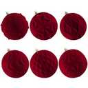 Lanpn 6 Pcs 4" Large Christmas Ornaments, Oversized Velvet Xmas Tree Ball, Big Flocked Christmas Tree Ornament, Shatterproof Plastic Balls for Lawn Yard Holiday Hanging Decor, Red