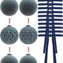 6Pcs Large Velvet Christmas Ball Ornaments 4" Dusty Blue Flocked Ornaments Set for Christmas Tree with 10Pcs Velvet Bows Shatterproof Xmas Hanging Decorations for Home Office Holiday Dcor