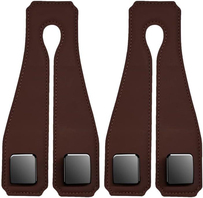 2 Pack Upgrade Car Purse Hook for Car, Headrest Hooks for Car,Car Seat Bag Hooks for Headrest,Premium Leather Car Headrest Hanger with Metal Hooks,Car Organizer Backseat Gadgets (Volcano red)