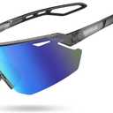 Lamicall 24g Polarized Sports Sunglasses for Men Women - UV400 Protection Sun Glasses for Running Cycling Baseball Fishing (Gray Frame-blue Green Lens)