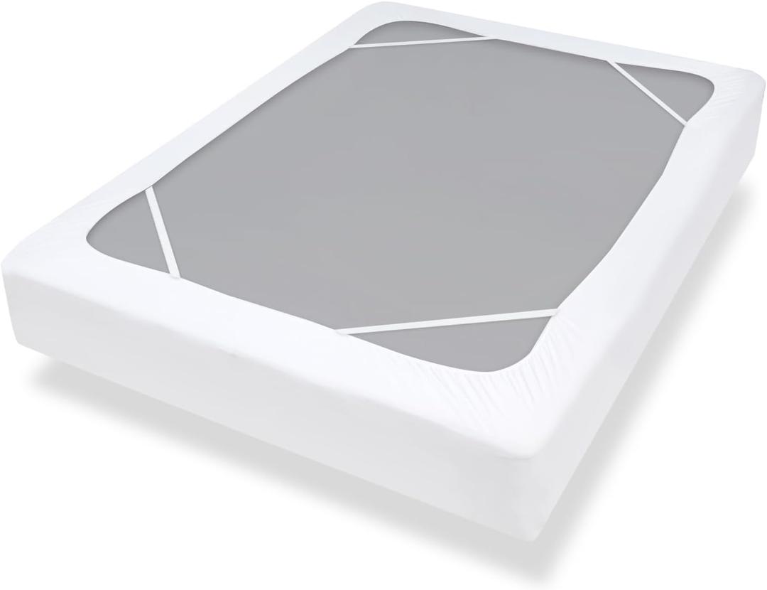 Twin Size Box Spring Cover with Smooth and Elastic Woven Material, Alternates for Bed Skirt, Wrinkle & Fading Resistant, Washable, Dustproof, White