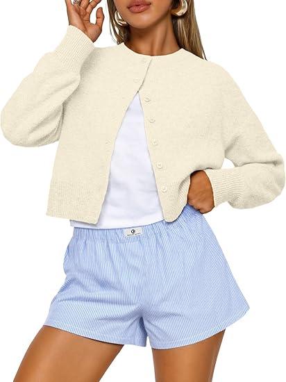 Trendy Queen Cropped Cardigan Sweaters for Women Y2k Fall Fashion Clothes 2026 (Beige, S)