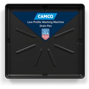 Camco Low Profile Washing Machine Drain Pan with PVC Fitting, 30.5-Inch x 34.5-Inch, Graphite - Protects Your Floors from Washing Machine Leaks - Easy to Use - Graphite - 20784