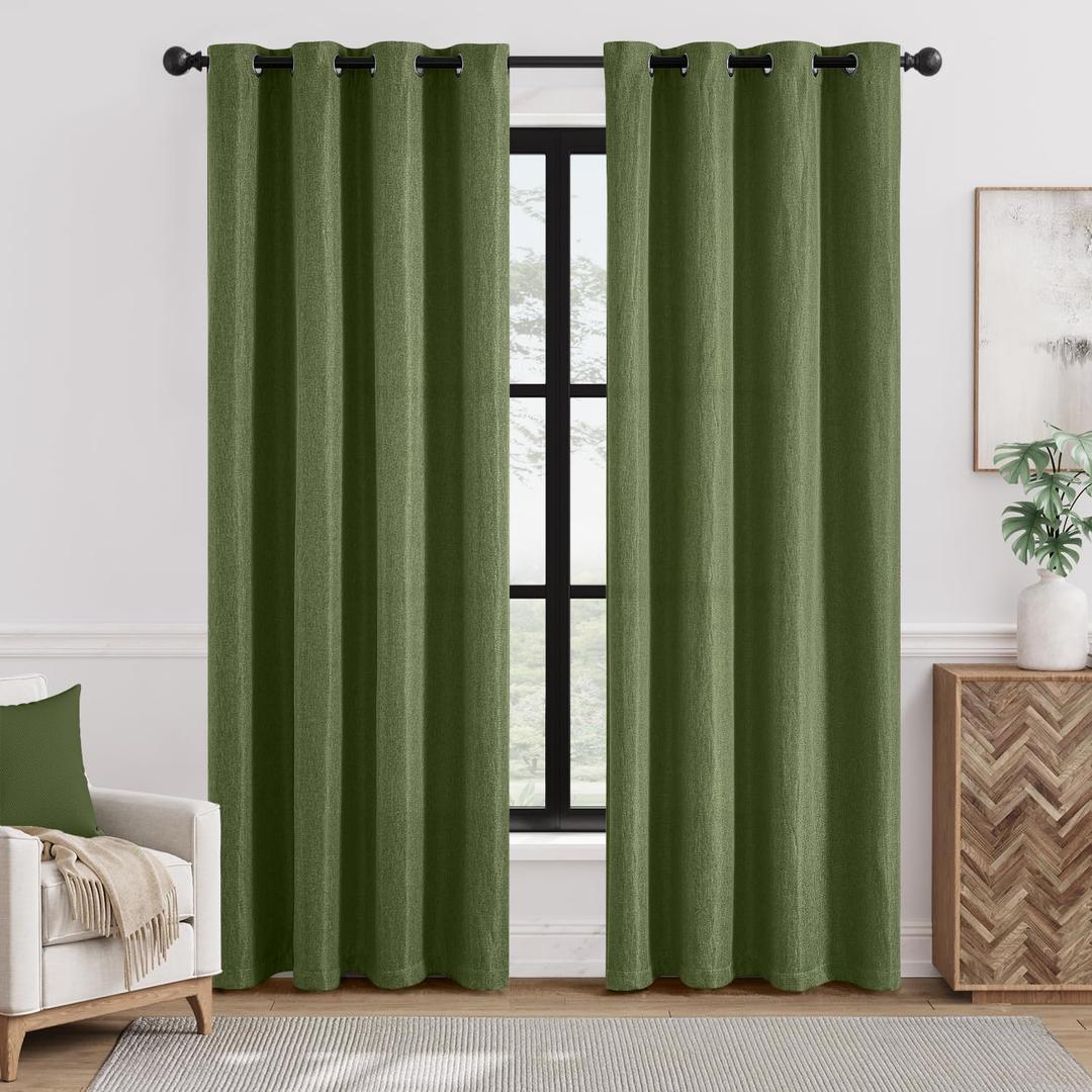 jinchan Linen Textured Room Darkening Curtain 90 Inches Long for Living Room Forest Green Thermal Insulated Grommet Top Window Drape for Bedroom 1 Panel Forest Green