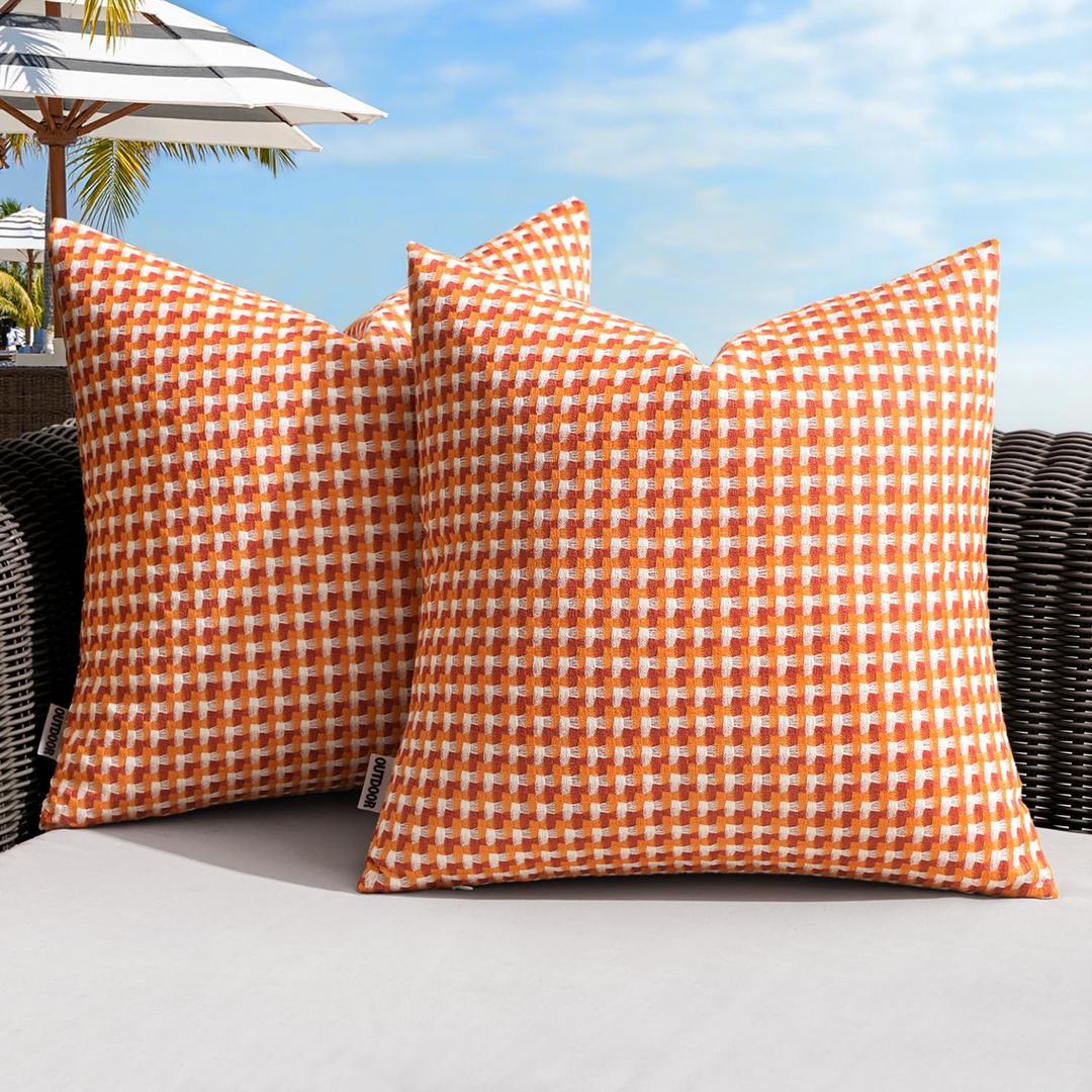 MIULEE Pack of 2 Outdoor Throw Pillow Covers Decorative Farmhouse Square Waterproof Pillows for Tent Patio Garden Balcony Sofa, 18x18 Inch Orange