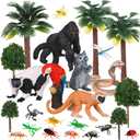 Jexine 25 Pack Rainforest Animals Figures Toys Set Assorted Creatures Rainforest Diorama Supplies Animals Model Trees for Birthday Party Favors, Piata Fillers, for Boys and Girls