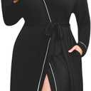 Ekouaer Plus Size Robes for Women Lightweight Bathrobe V Neck Kimono Loungewear Soft Maternity Robes with Pockets Black, 3X