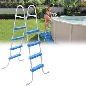 Threlaco 52 Inch Above Ground Pool Ladder 4 Step Steel Frame Swimming Pool Entry Exit Ladder Non Slip Metal Frame Steps, Weight Capacity 300lbs(White and Blue)