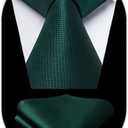 HISDERN Ties for Men Solid Tie Handkerchief Set Classic Woven Silk Business Polka Dot Mens Ties Necktie Wedding Party (01-green1)