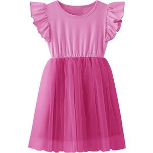 Girls Tutu Tulle Ruffle Sleeve Party Dress (Pink)