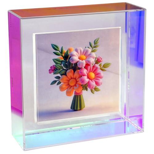 Mutellstory Acrylic 12x12 Picture Frame Neon Floating 12 x 12 Photo Frame for Wall Mount and Tabletop Decorative in Gallery Home Office, Iridescent Raibow