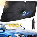 Car Windshield Sun Shade Umbrella, Windshield Sun Shade Cover with 360Rotation Bendable Handle, UV Block Heat Insulation Portable Full Cover Sun Shade, Foldable Sunshades for Most Cars (55" * 31.5")