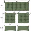 Outdoor Wicker Chair Cushions of 5Pieces,Tufted Patio Bench Cushions & 2Seat Cushions with Ties,2Lumber Pillows,Waterproof Cushions for Patio Furniture -Deep Green