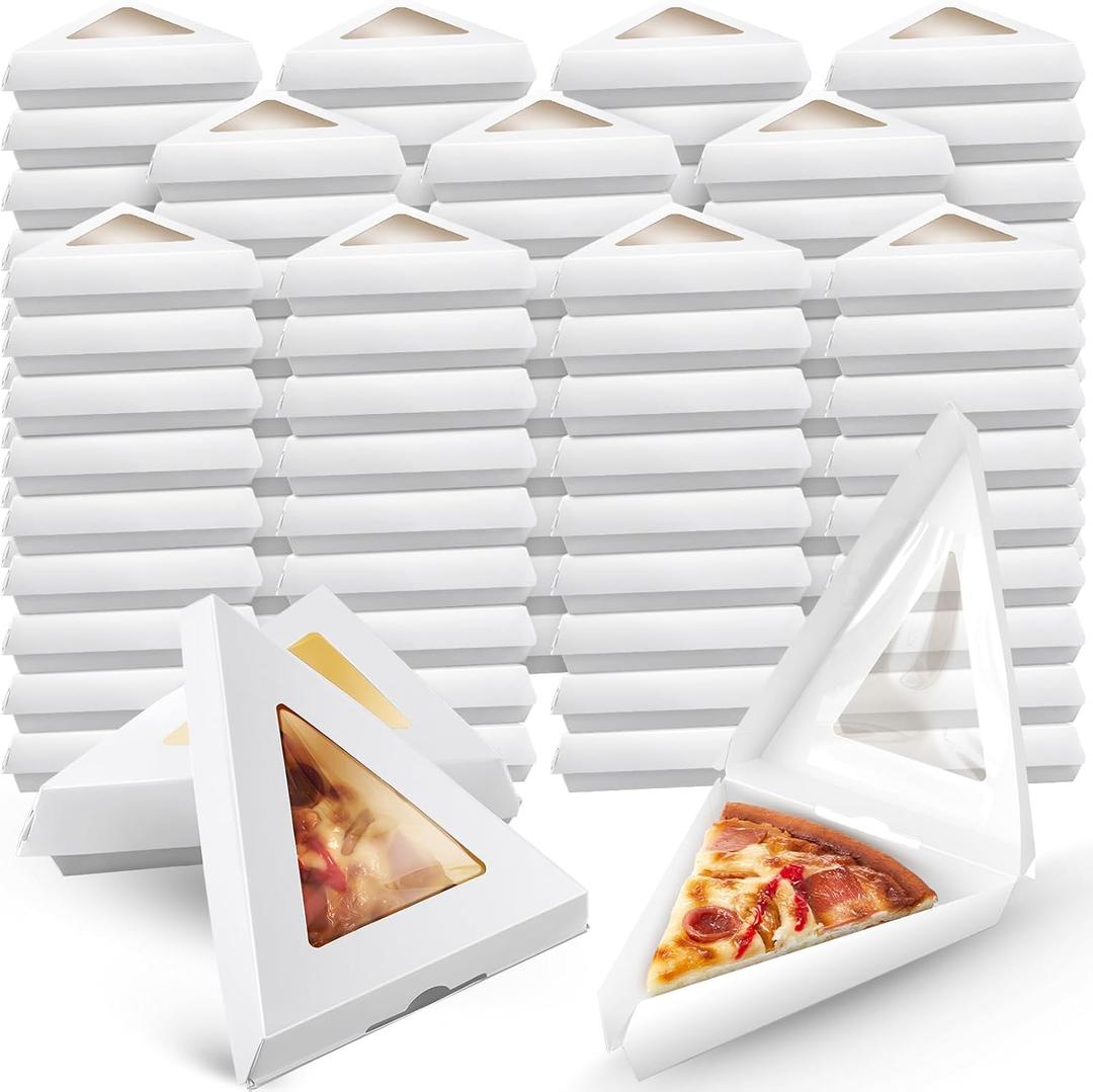 200 Pack Pizza Slice Boxes Bulk, Suits for 12 Inches Reusable Pizza Slice Storage Containers with Windows Wedge Paperboard Plate Food Boxes for Food Cake Tray Slices Storage