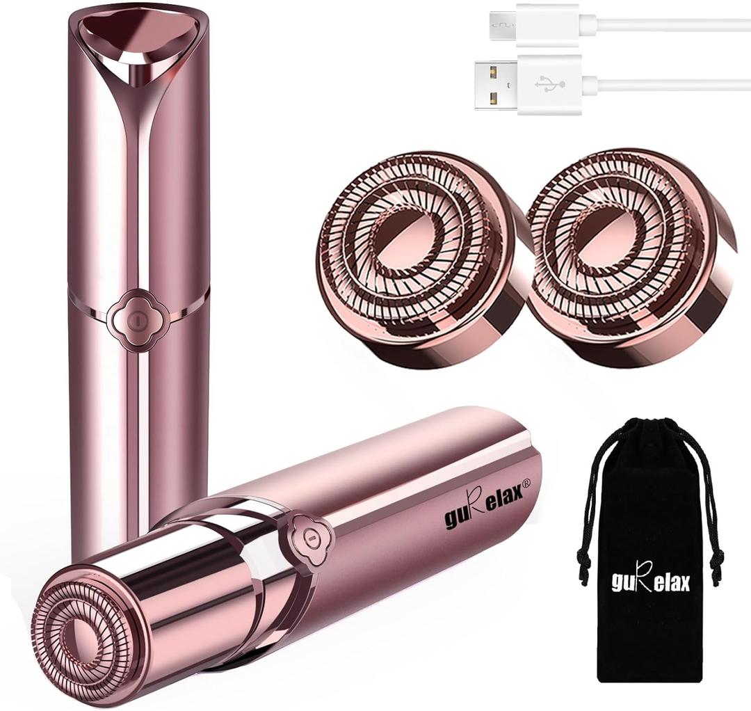 Facial Hair Removal for Women, Electric Painless Rechargeable Facial Hair Remover for Face, Lip, Chin with 2 x Replacement Heads