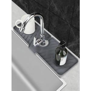 Silicone Faucet Tray - Kitchen and Bathroom Sink Organizer with Drip Catcher, Soap/Sponge Holder and Splash Guard Protector(17.7*6.3 inch-Dark Grey)
