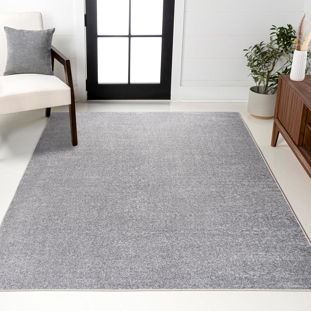 JONATHAN Y Haze Solid Low-Pile Gray Indoor Area Rug 4x6, Coastal,Bohemian,Minimalist,Classic, Easy-Cleaning for Living Room,Bedroom,Kitchen,Pet Friendly,Non-Shedding (SEU100A-4)