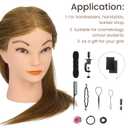 Mannequin Head with 100% Real Hair for Cosmetology, CENOZ 18" Light Brown Hairdresser Training Head with Clamp Holder and Tool, Doll Head Mannequin Head for Hair Styling Practice