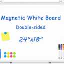 Double-Sided White Board Dry Erase Magnetic Whiteboard Wall 24x18 Silver