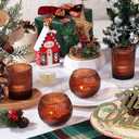 30pcs Assorted Ribbed Amber Votive Candle Holders, Amber Tea Lights Candle Holder for Wedding Decorations, Clear Glass Candle Holders for Fall Decor, Vintage Boho Party Home Table Centerpieces Decor