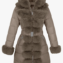 RISISSIDA Women Cold-resistant Winter Fur Lined Coat,Puffer Jacket with Long Fur Trim Hooded,Warm Leather Bubble Overcoat, Medium