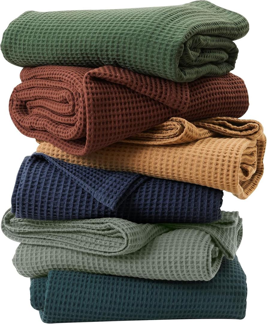 100% Cotton King Size Bed Blanket - Blue Waffle Weave Lightweight Summer Layering Blanket - 102x90in Prewashed, Breathable, Woven (King, Peacock) (All Season- Peacock)