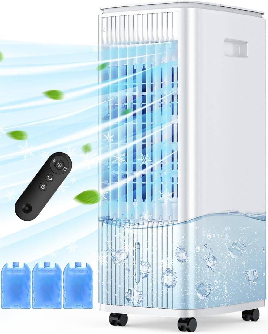 3-IN-1 Windowless Air Conditioner w/Double Tanks, Smart Timer, 3 Ice Packs, 60W Evaporative Air Cooler, 70 Oscillation, 3-Speed 25-INCH Swamp Cooler Air Conditioner Portable for Room