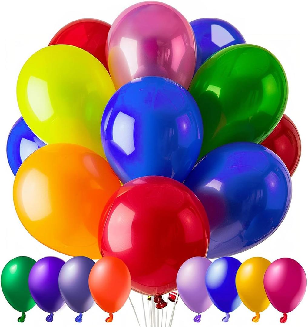 100 PCS Balloons, 12 Inch Assorted Colors Balloon & 10 Kinds of Color Balloons, Latex Balloon Bulk for Birthday, Baby Shower, Wedding, Family Party.