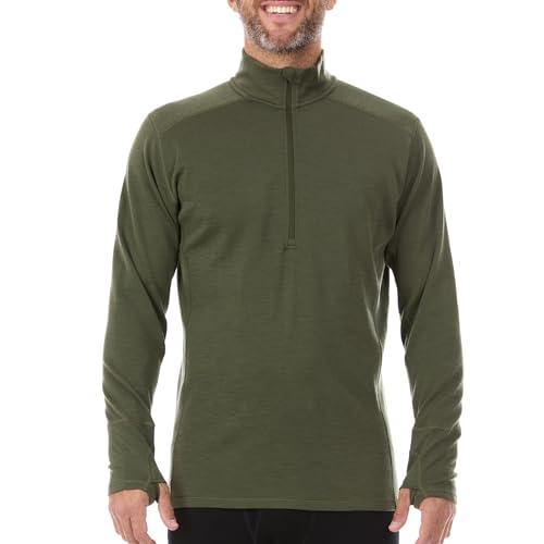 100% Merino Wool - Men’s Midweight Quarter Zip - Warm Pullover - Midlayer - Olive Drab - Medium