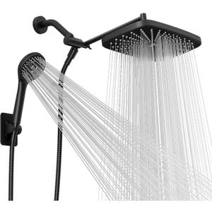 Seacity Wide Rain Shower Head With 5 Modes Handheld Showerheads, High Pressure Showerhead Combo with Extension Arm for Bathroom Accessories, Adjustable Shower Head with AntiClog Nozzles (Black)