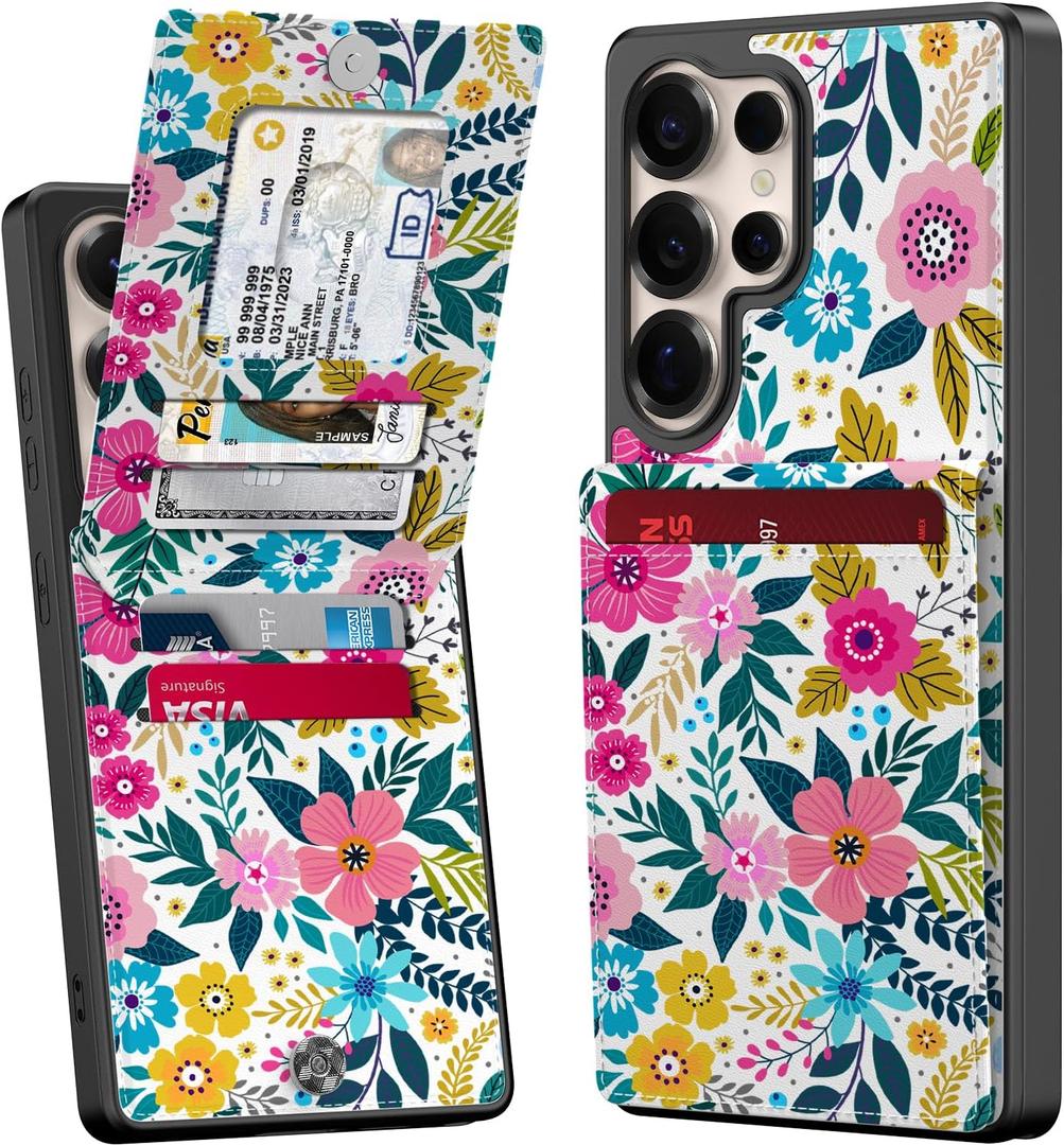 Bemal for Samsung Galaxy S24 Ultra Wallet Case with Card Holder, Fashion Printed, RFID Blocking, PU Leather Kickstand, Magnetic Closure, Shockproof Phone Cover for Women Men, Blooming Flowers
