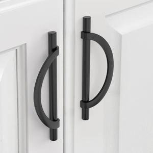 10 Pack 5 Inch(128mm) Kitchen Cabinet Handles Matte Black Cabinet Pulls Kitchen Cabinet Hardware Half Moon Drawer Pulls for Dresser Cupboard Wardrobe