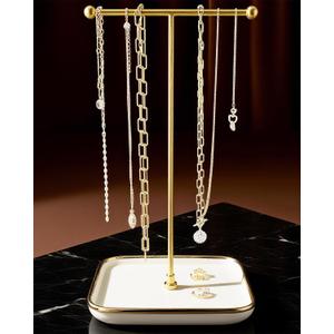 VROOMIUM Necklace Holder- Ceramic Base 1ft Height Jewelry Organizer Stand, Aesthetic Jewelry Hanger Display for Necklaces, Bracelets, Rings, Exhibidor de Collares-Classic White