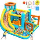 Inflatable Bounce House for Kids Inflatable Water Park with 550W Blower, Ball Shooting, Climbing Wall, Jumping, Kids Bouncy Castle for Outdoor Indoor Backyard Water Slide Summer Party 12 * 9.7 * 7FT