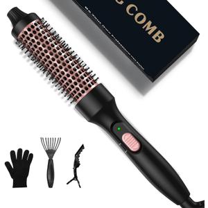 1 1/2 inch Thermal Brush, 410 F, Ionic Curling Iron Brush,Travel Curling Iron with Double PTC Heated Round Ceramic Tourmaline Ionic,Double Voltage Hair Culer