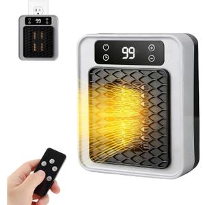 Plug-in Wall Space Heater With Remote, Energy-Saving Smart Portable Heaters With Adjustable Thermo,12H Timer-Quiet,450W Electric Small Heater For RV, Home Office, Bathroom Pet House Indoor Use (Gray)