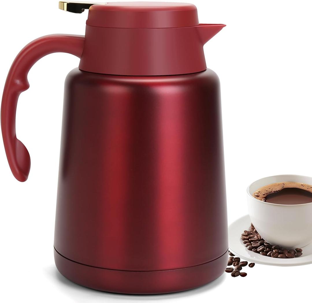 51oz Thermal Coffee Carafe Coffee Thermos, Stainless Steel Coffee Carafes for Keeping Hot Drinks, Double Walled Thermal Pot Insulated Pitcher for Coffee, Hot Water, Tea, Hot Beverage (Red)