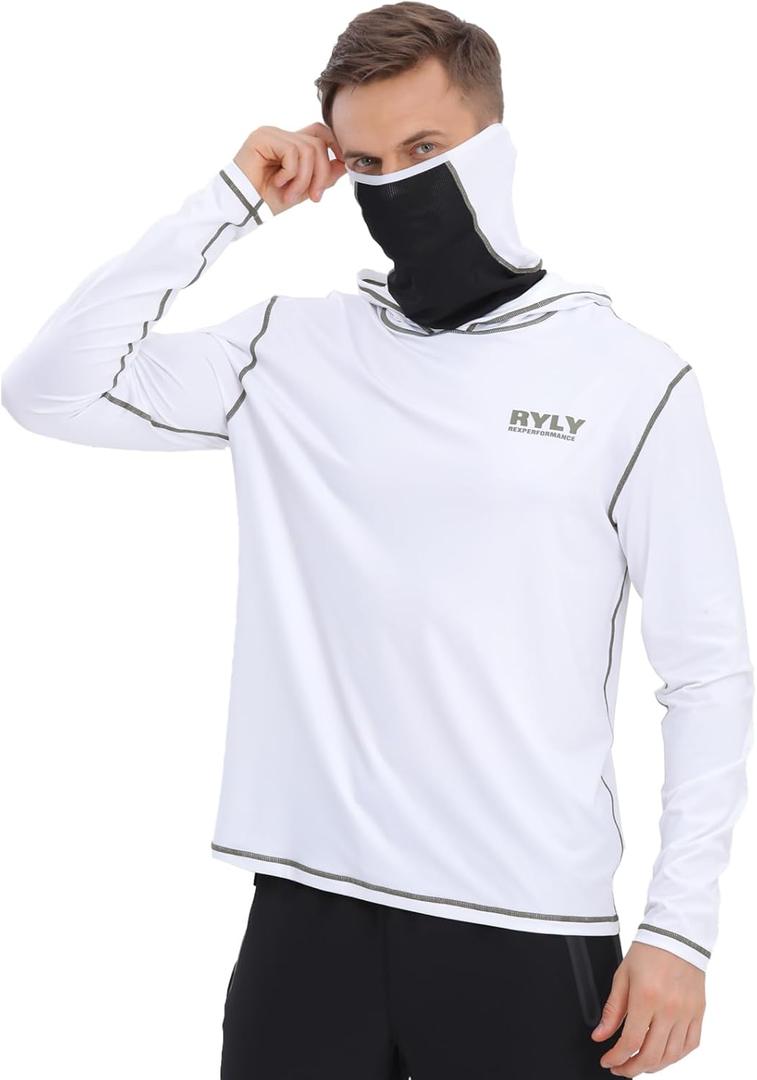 Fishing Shirts for Men,Long Sleeve Rash Guard Shirts Sun Protection Hoodie Athletic Running Hiking Shirt 1/2 Packs (XXL)