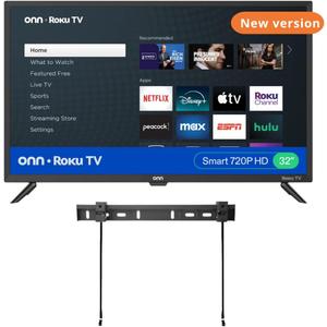 ONN 32-inch Roku Smart TV LED + Free Wall Mount with Wi-Fi Connectivity and Mobile App | Flat Screen TV Compatible with Apple Home Kit | Alexa and Google Assistant 